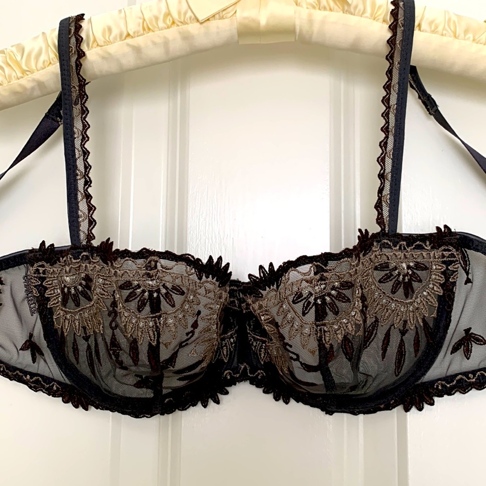 Chantelle Underwire Sheer Bra, Brown Lace, Size 32D